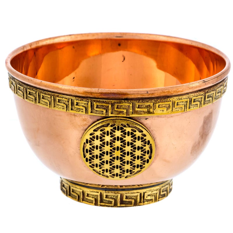 Alternative Imagination Flower of Life Copper Bowl - Offering Bowl for Ritual Use, Altar Table, Incense Holder, Home Decor - 3 Inches Wide - Image 1